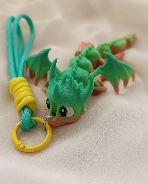 Anahtarlık Çanta Süsü 3D Ejderha Oynar Eklem Oyuncak Yılbaşı Doğum Günü Hediye Sarı - Resim 4