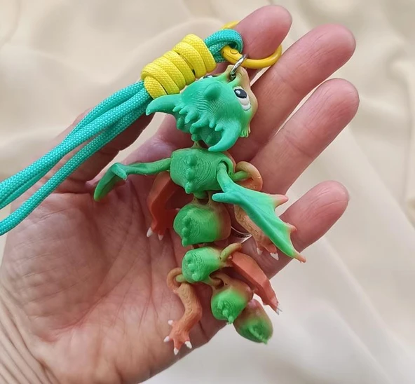 Anahtarlık Çanta Süsü 3D Ejderha Oynar Eklem Oyuncak Yılbaşı Doğum Günü Hediye Sarı - Resim 3