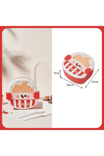 Dörtel Tedarik Kızarmış Tavuk Şeklinde Çocuklar İçin Taşınabilir Kapaklı Çatal Kaşık 3 Bölmeli Öğle Yemeği Kutusu ürün görseli 1