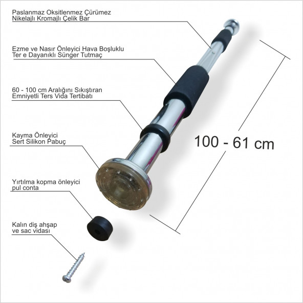 Sağlam Esnemez Paslanmaz Kaymaz Kapıya Göre Uzayıp Kısalabilen Kapı Bar Barfiks Barfix Barı Çubuğu - 2