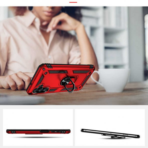 Galaxy A13 Kılıf Zore Vega Yüzük Standlı Zırh Kılıf - Resim 10