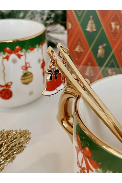 Tohana Yılbaşı Kutulu Altın Kaşıklı Porselen Kupa Kardan Adam 350 ml Yeni Yıl Hediyesi - Resim 4