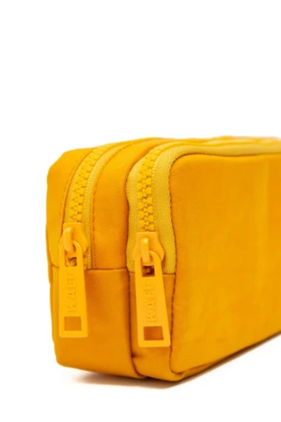 Dörtel Tedarik Krinkıl Kumaş Yıkanabilir Çift Bölmeli Gözlü Kalemlik Kalem Kutusu 01105 - Sarı - Resim 7