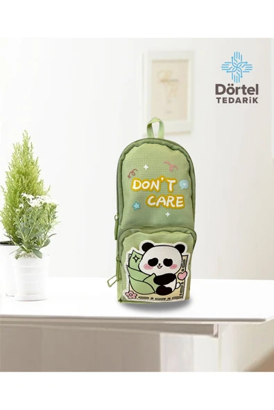 Dörtel Tedarik Panda Baskılı Kalem Çantası Yeşil Kalem Kutu ürün görseli 1