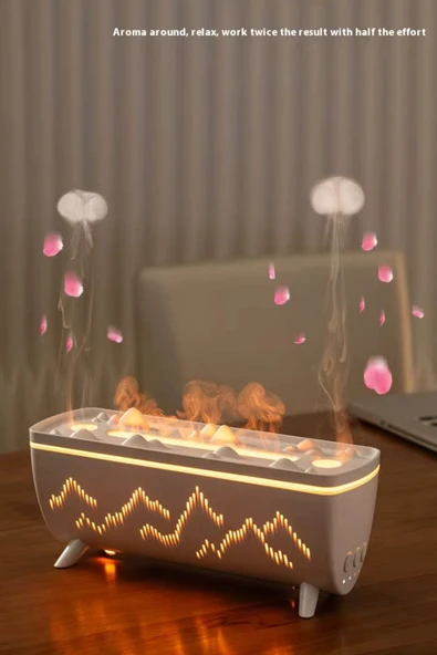 Leerfei V72 Ultrasonik Hava Nemlendirici - 280ml Alev Efektli Gece Lambası ve Oda Kokusu Difüzörü ürün görseli 1