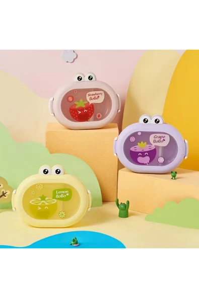 Dörtel Tedarik Karikatür Öğle Yemeği Kutusu, Okulda Gençler ve Çocuklar için Taşınabilir 2 Bölmeli Saklama Kabı - Resim 4