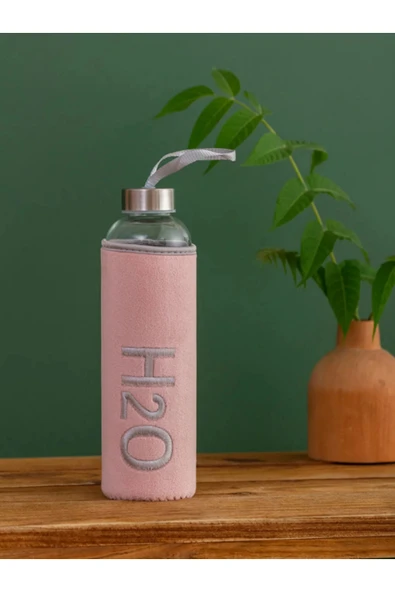 Dörtel Tedarik H2O Kadife Kılıflı Cam Matara 600 ML - Renk Seçenekli - Resim 4