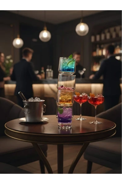 Dörtel Tedarik Sky Kokteyl Bardağı 3'lü Set İç İçe Giren Yer Kaplamayan Tasarım 350 ML - Resim 3