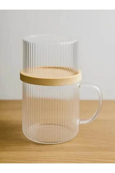 Cambu Bambu Kapaklı Sunum Seti Sunum Fanuslu Cam Kupa 300 ML - Resim 3