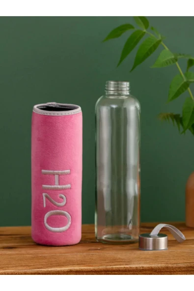 Dörtel Tedarik H2O Kadife Kılıflı Cam Matara 600 ML - Renk Seçenekli - Resim 4