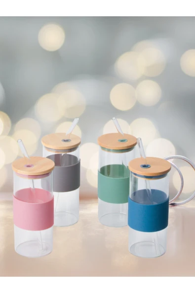 Tohana Bambu Kapaklı Cam Pipetli Kupa 400 ML 1 Adet - Resim 4