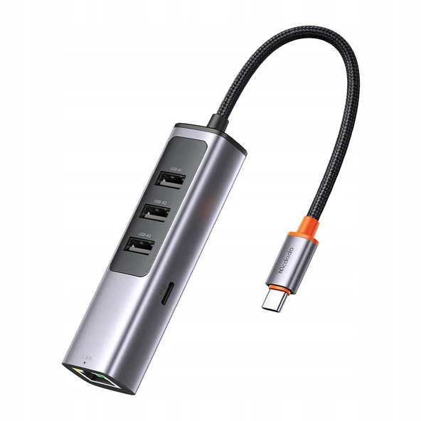 Mcdodo HU-1110 5in1 100w 1x Type-C + 3x USB + Lan Çoklayıcı Adaptör - Koyu Gri ürün görseli 1