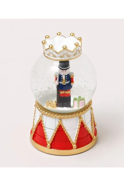 Dörtel Tedarik Parıldayan Beyaz Taçlı Sevimli Kar Küresi Fındıkkıran Yılbaşı Kar Küresi 8 cm 1751 - Resim 3