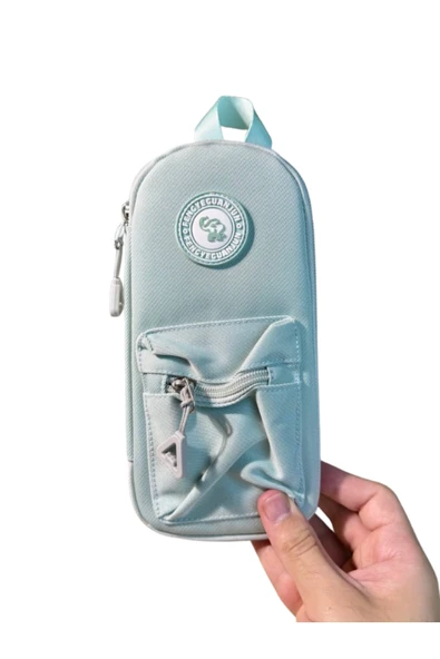 Dörtel Tedarik Elephant 2 Fermuarlı Kumaş Kalem Kutu Turkuaz Kalem Çantası - Resim 5