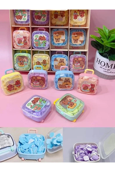 Dörtel Tedarik Capybara Figürlü Mini El Sabunu Bavul Tasarımlı Tek Kullanımlık 200 Yaprak Sabun - Resim 3