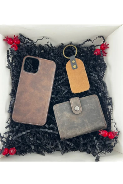 Dörtel Tedarik Hakiki Deri Kahverengi Cüzdan, Telefon Kılıfı, Anahtarlık (Kişiye Özel Baskı Yapılabilir) ürün görseli 1