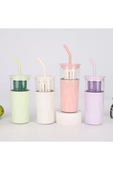 Tohana H2o 5'i 1 Yerde Çelik Pipetli Cam Detox Kupa Temizleyici Hediyeli 650 ML - Resim 3