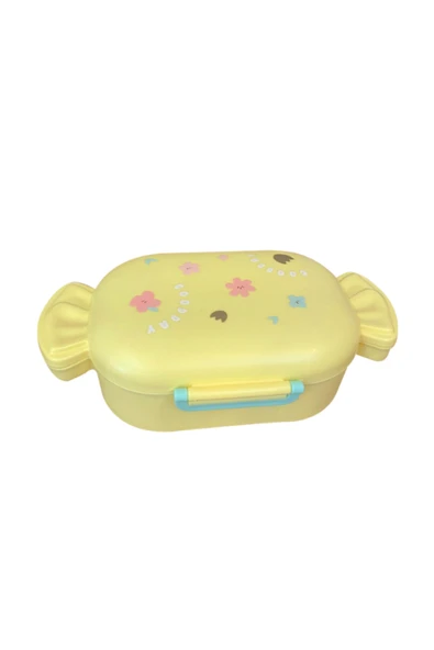 Dörtel Tedarik Sevimli Şeker Şekilli Çocuk Beslenme Kutusu Kaşıklı 2 Bölmeli Yemek Saklama Kabı - Resim 3