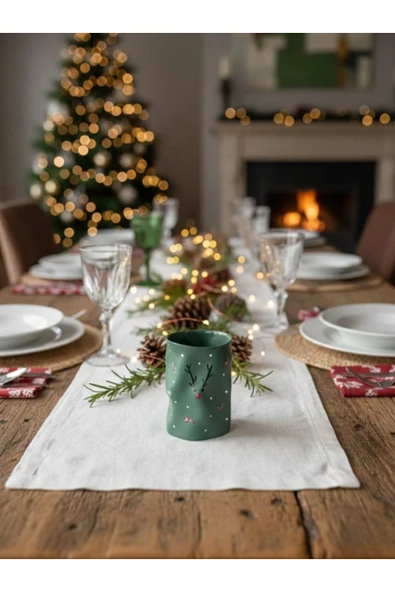 Dörtel Tedarik Handmade Geyik Desenli Porselen Kupa Yeşil - Resim 3