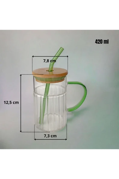 Tohana Bambu Kapaklı Cam Pipetli Kupa 420 ml - Resim 3