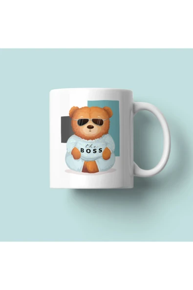 Dörtel Tedarik Boss Bear Baskılı Porselen Kupa Beyaz ürün görseli 1
