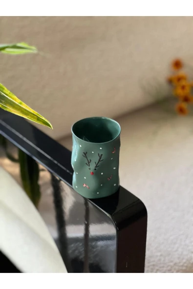 Dörtel Tedarik Handmade Geyik Desenli Porselen Kupa Yeşil ürün görseli 1