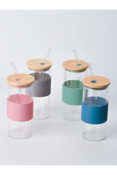 Tohana Bambu Kapaklı Cam Pipetli Kupa 400 ML 1 Adet ürün görseli 1