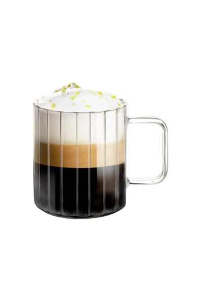 Cambu Line Double Espresso Fincanı Kulplu Borosilikat 4'lü Cam Fincan Seti 150 ML - Resim 5