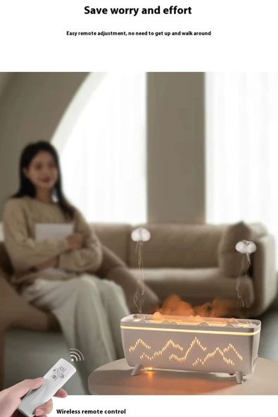 Leerfei V72 Ultrasonik Hava Nemlendirici - 280ml Alev Efektli Gece Lambası ve Oda Kokusu Difüzörü - Resim 2