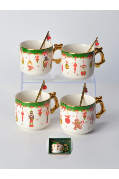 Tohana Yılbaşı Kutulu Altın Kaşıklı Porselen Kupa Kardan Adam 350 ml Yeni Yıl Hediyesi - Resim 6