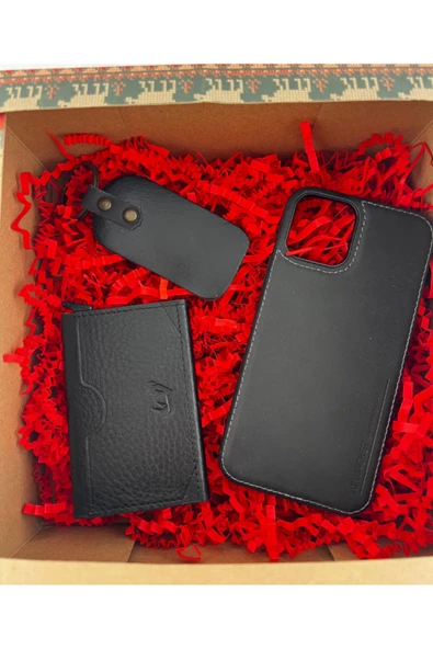 Dörtel Tedarik Hakiki Deri Mekanzimalı Cüzdan, Siyah Telefon Kılıfı, Anahtarlık (Kişiye Özel Baskı Yapılabilir) ürün görseli 1