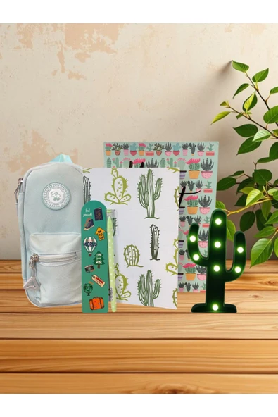 Dörtel Tedarik Elephant Turkuaz Kalem Kutu,Kaktüs Ajanda,Not Defteri,Kitap Ayracı,Puantiyeli Kalem,Kaktüs Led Işık ürün görseli 1