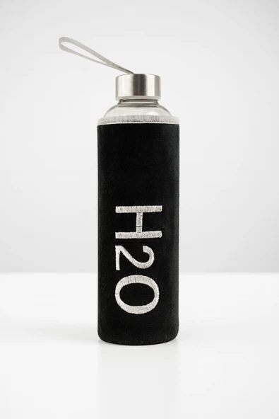 Tohana Peluş Kılıflı Cam Matara 600 ml Siyah ürün görseli 1