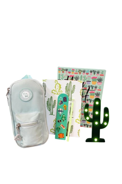 Dörtel Tedarik Elephant Turkuaz Kalem Kutu,Kaktüs Ajanda,Not Defteri,Kitap Ayracı,Puantiyeli Kalem,Kaktüs Led Işık - Resim 2