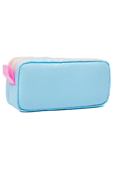 Dörtel Tedarik 01108 Mavi Renk Pembe Fermuar Su Geçirmez Kumaş Çift Bölmeli Kalemlik Kalem Kutusu - Resim 6