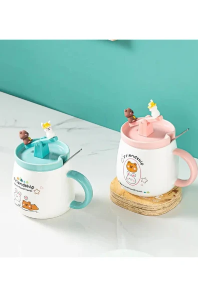 Dörtel Tedarik Sevimli Ayı Ve Tavşan Tahterevalli Seramik Kupa 1967 - Resim 2