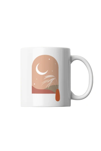 Dörtel Tedarik Bohem Tasarımlı Kupa Unisex Porselen Kupa Beyaz, Renkli 8x10cm - Resim 2