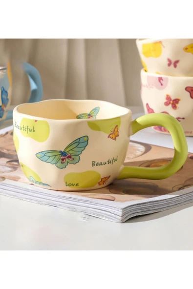 Bam Kelebek Temalı Seramik Kupa - Resim 2