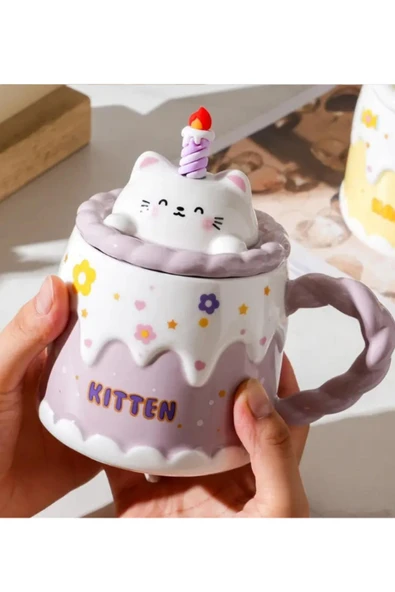 Bam Pasta Kedi Temalı Seramik Kupa - Resim 5