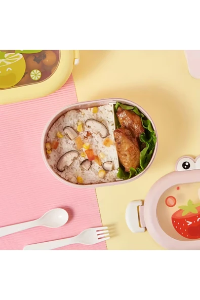 Dörtel Tedarik Karikatür Öğle Yemeği Kutusu, Okulda Gençler ve Çocuklar için Taşınabilir 2 Bölmeli Saklama Kabı - Resim 2