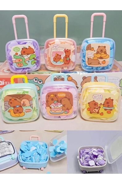 Dörtel Tedarik Capybara Figürlü Mini El Sabunu Bavul Tasarımlı Tek Kullanımlık 200 Yaprak Sabun ürün görseli 1