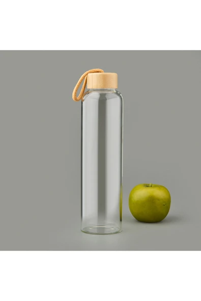 Tohana H2O Bambu Kapaklı Cam Matara - Şeffaf / Açık Kahverengi - 750 ml ürün görseli 1