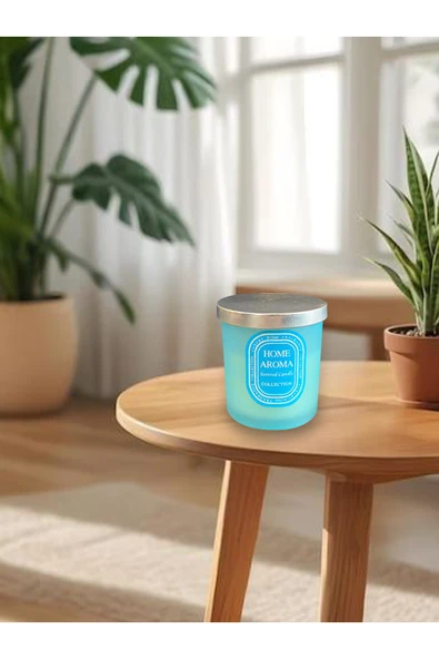 Dörtel Tedarik Cam Kavanozda Kapaklı Kokulu Mum Mavi ürün görseli 1