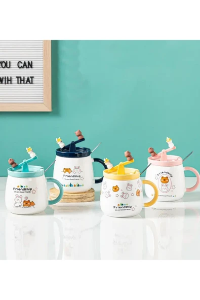 Dörtel Tedarik Sevimli Ayı Ve Tavşan Tahterevalli Seramik Kupa 1967 - Resim 2