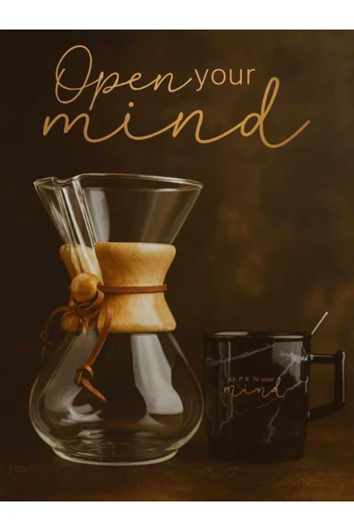 Dörtel Tedarik Tohana Kahve Demleme Karafı 600 ML Mermer Desenli Kapaklı Kaşıklı Siyah Kupa Seti Hediye Seti ürün görseli 1