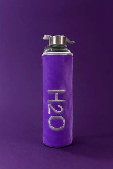 Tohana Peluş Kılıflı Cam Matara 600 ml Lila ürün görseli 1