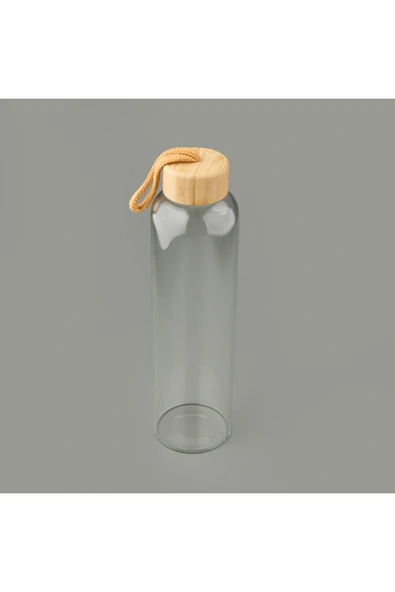 Tohana H2O Bambu Kapaklı Cam Matara - Şeffaf / Açık Kahverengi - 750 ml - Resim 2