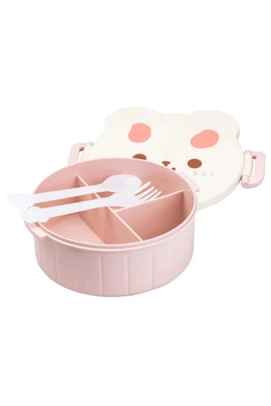 Dörtel Tedarik Teddy Bear Çocuklar için çatal ve kaşıklı üç bölmeli plastik beslenme kutusu - Resim 4