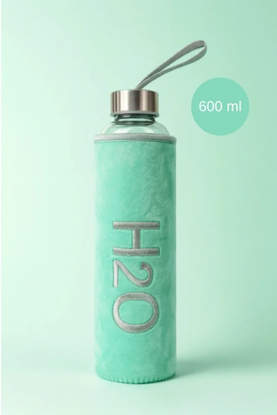 Tohana Peluş Kılıflı Cam Matara 600 ml Mint Yeşili - Resim 2