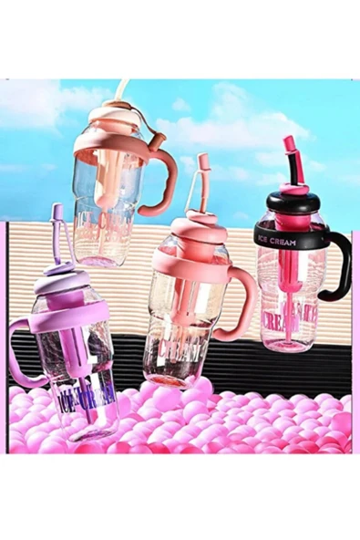 Dörtel Tedarik Bıgmug Ice Cream Tritan Pipetli Suluk Detoks Matara 1300 ML - Resim 3